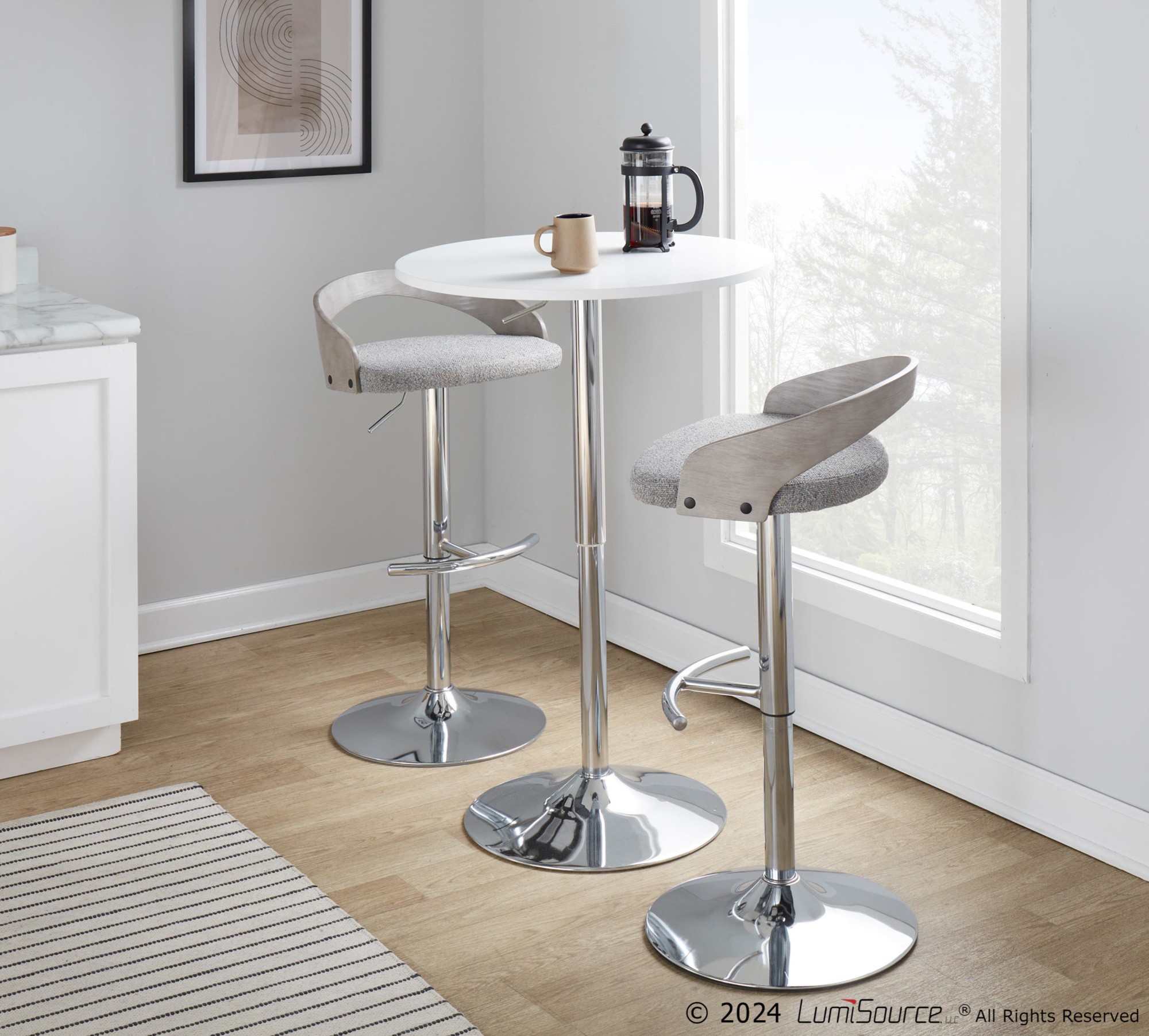 Grotto Light Grey Contemporary Adjustable Swivel Barstool (Set of 2) 3 Grotto Light Grey Contemporary Adjustable Swivel Barstool (Set of 2) - Image 3