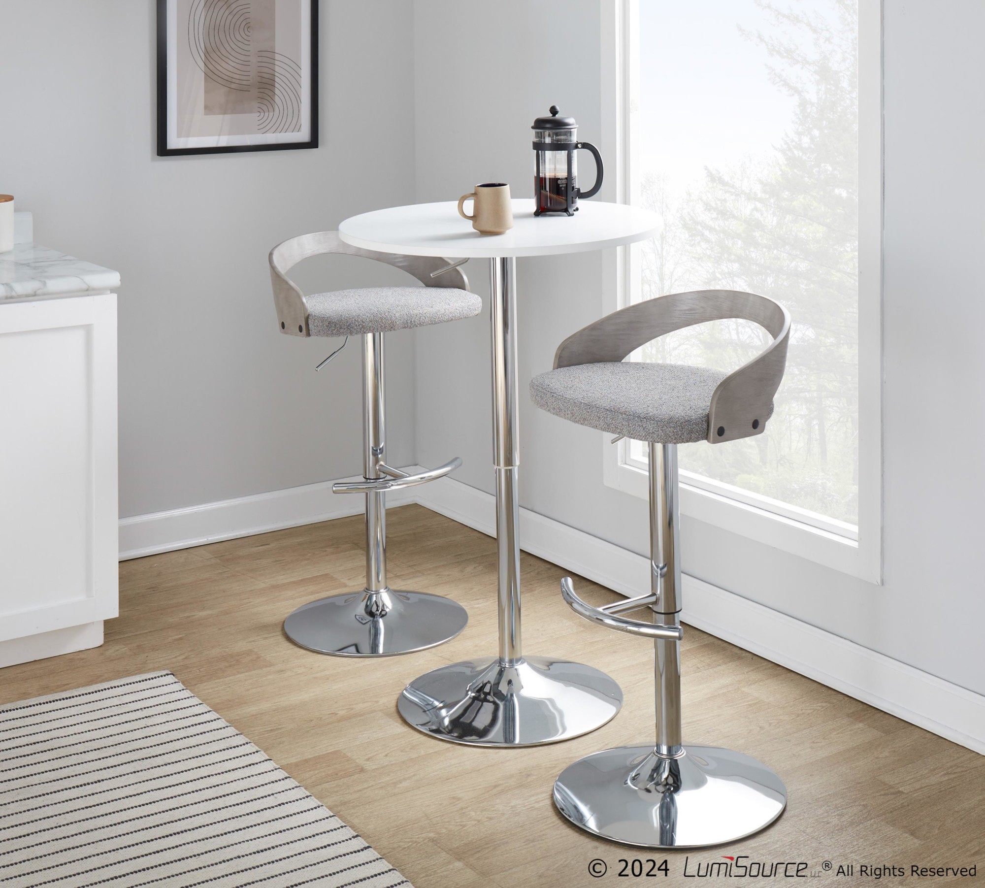 Grotto Light Grey Contemporary Adjustable Swivel Barstool (Set of 2) 4 Grotto Light Grey Contemporary Adjustable Swivel Barstool (Set of 2) - Image 4