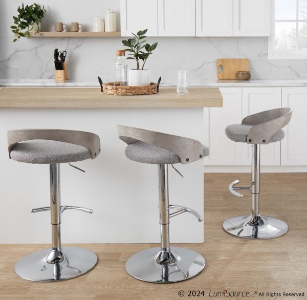 Grotto Light Grey Contemporary Adjustable Swivel Barstool Set of 2