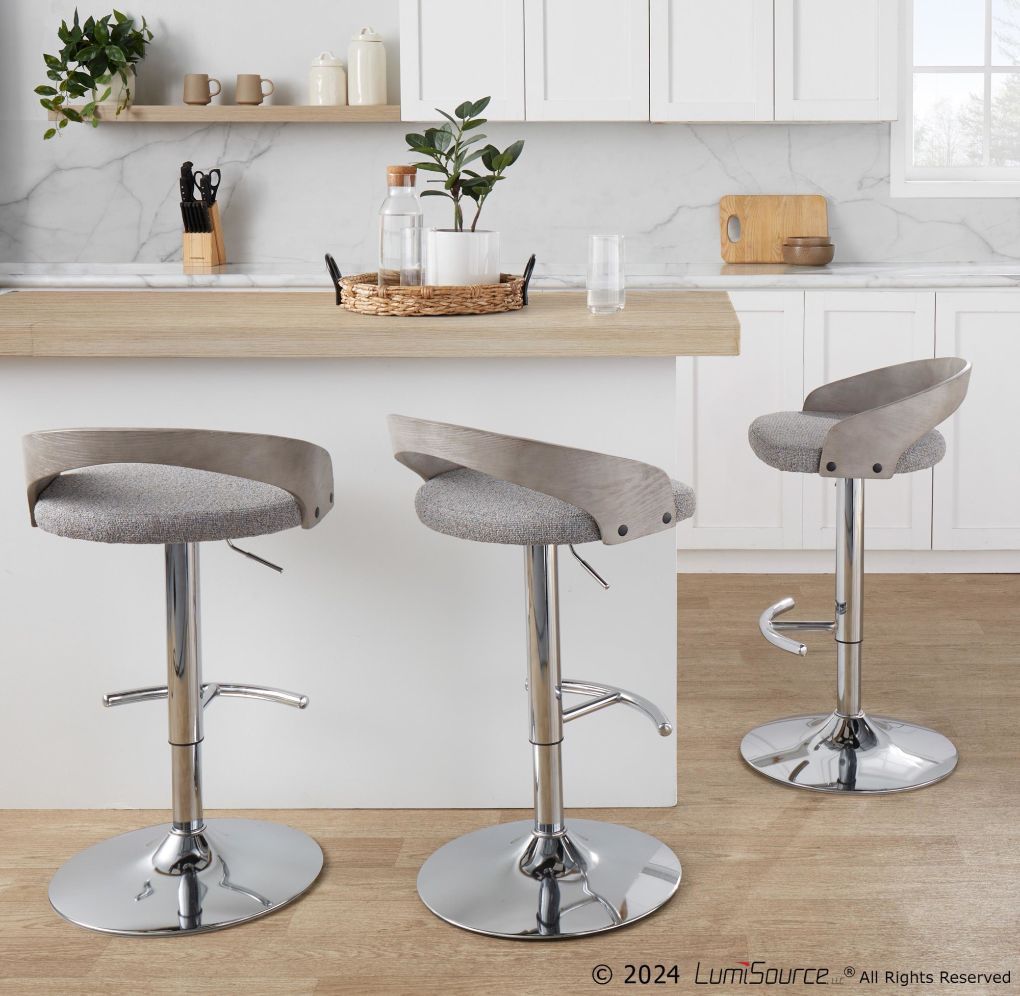 Grotto Light Grey Contemporary Adjustable Swivel Barstool (Set of 2) 1 Grotto Light Grey Contemporary Adjustable Swivel Barstool (Set of 2)