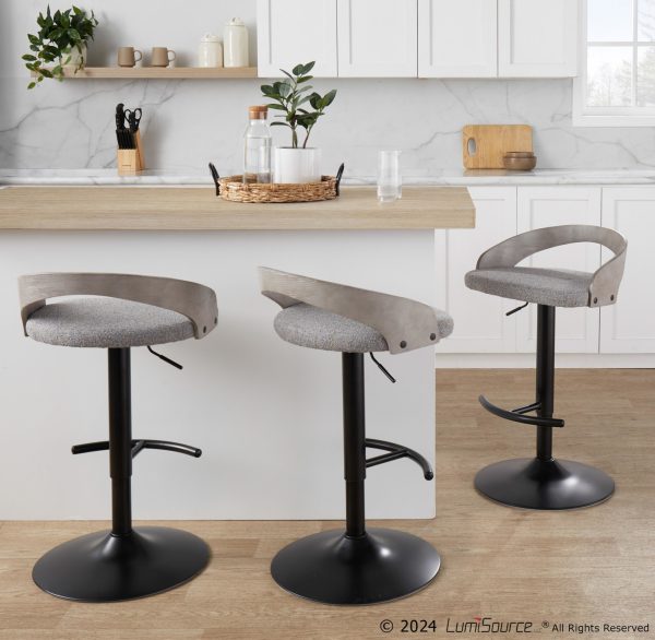 Grotto Light Grey Fabric Contemporary Adjustable Swivel Barstools Set of 2 2