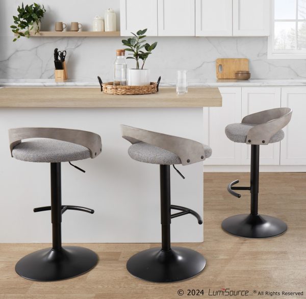 Grotto Light Grey Fabric Contemporary Adjustable Swivel Barstools Set of 2 3