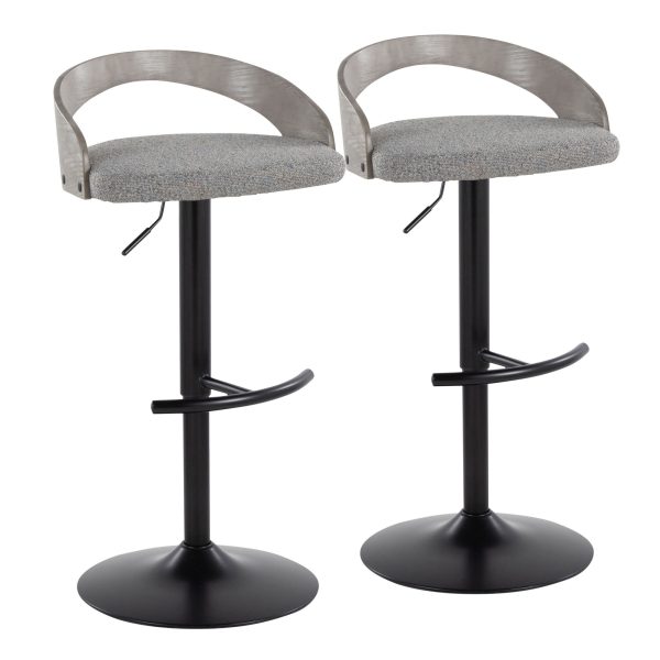 Grotto Light Grey Fabric Contemporary Adjustable Swivel Barstools Set of 2 4
