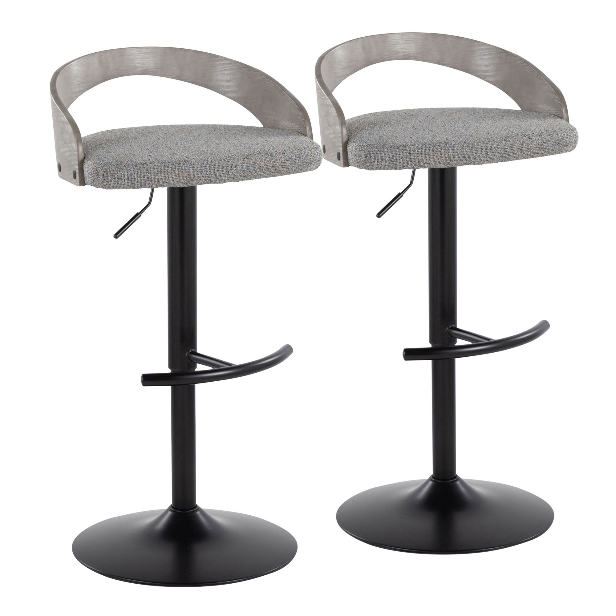 Grotto Light Grey Fabric Contemporary Adjustable Swivel Barstools (Set of 2) 5 Grotto Light Grey Fabric Contemporary Adjustable Swivel Barstools (Set of 2) - Image 5