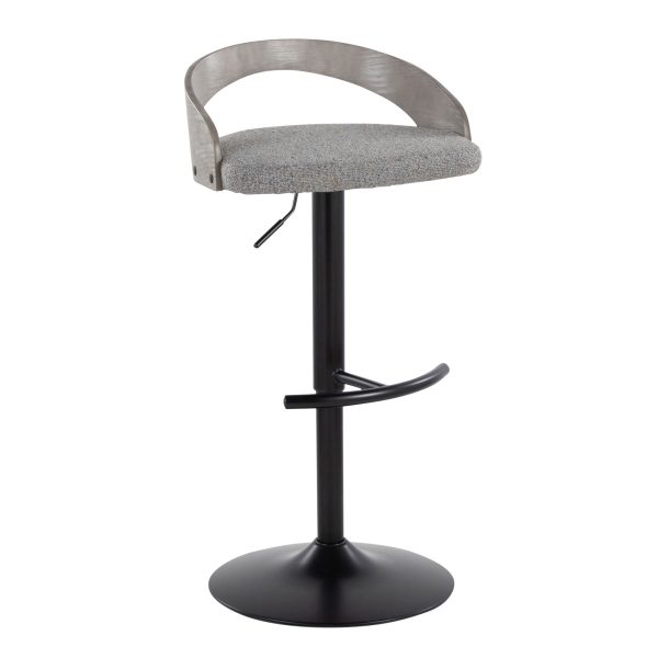 Grotto Light Grey Fabric Contemporary Adjustable Swivel Barstools Set of 2 5