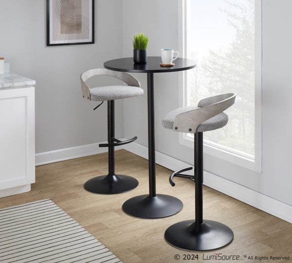 Grotto Light Grey Fabric Contemporary Adjustable Swivel Barstools Set of 2