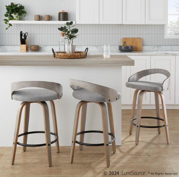 Grotto Light Grey Swivel Counter Stools Contemporary Style Set of 2 Set of 2 1