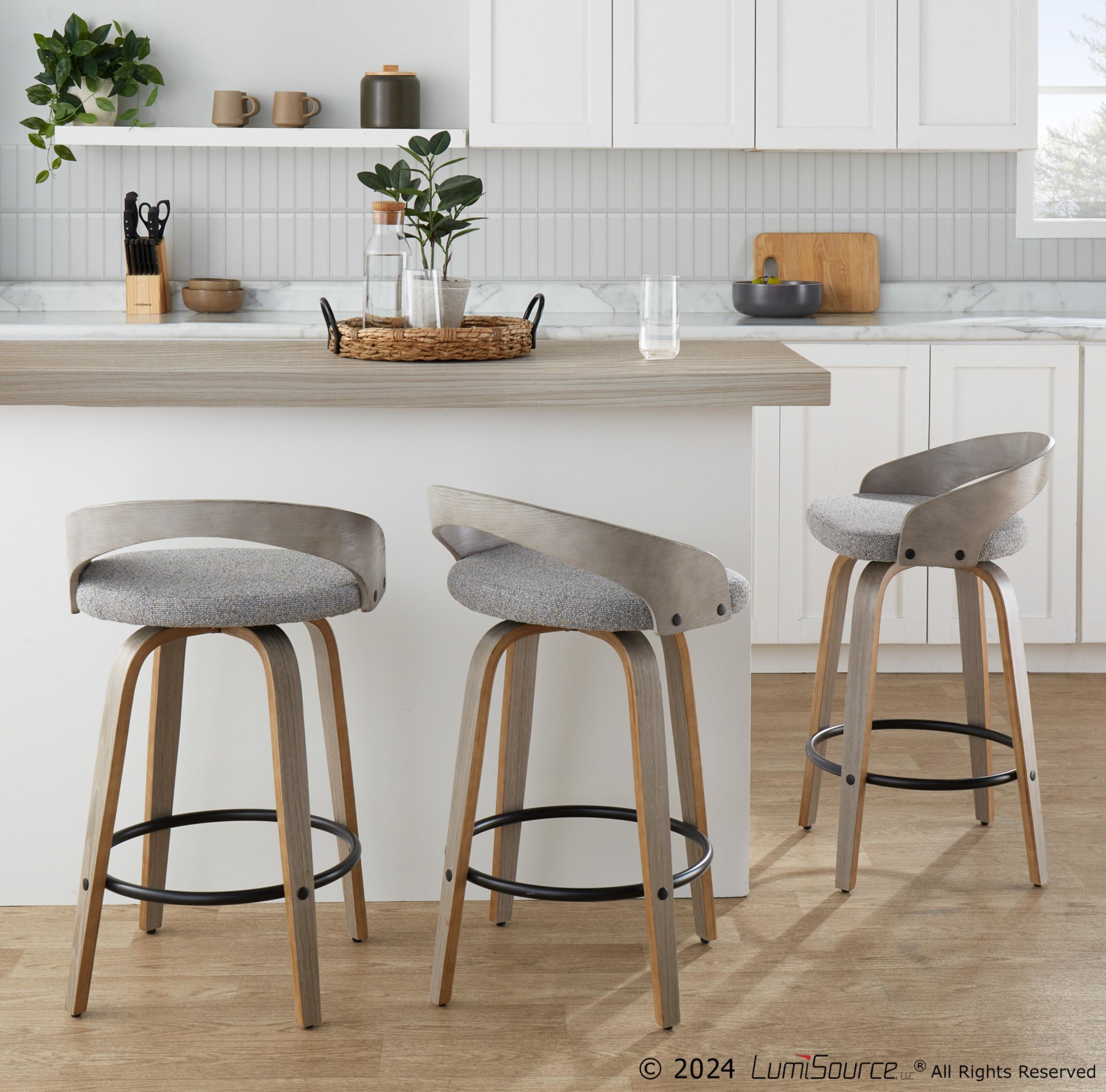 Grotto Light Grey Swivel Counter Stools Contemporary Style (Set of 2) (Set of 2) 1 Grotto Light Grey Swivel Counter Stools Contemporary Style (Set of 2) (Set of 2)