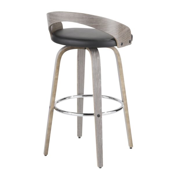 Grotto Light Grey Wood Black Faux Leather Swivel Barstools Set of 2 10