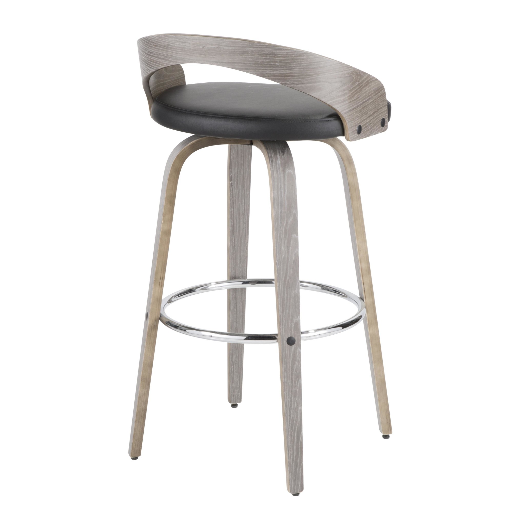 Grotto Light Grey Wood Black Faux Leather Swivel Barstools (Set of 2) 11 Grotto Light Grey Wood Black Faux Leather Swivel Barstools (Set of 2) - Image 11