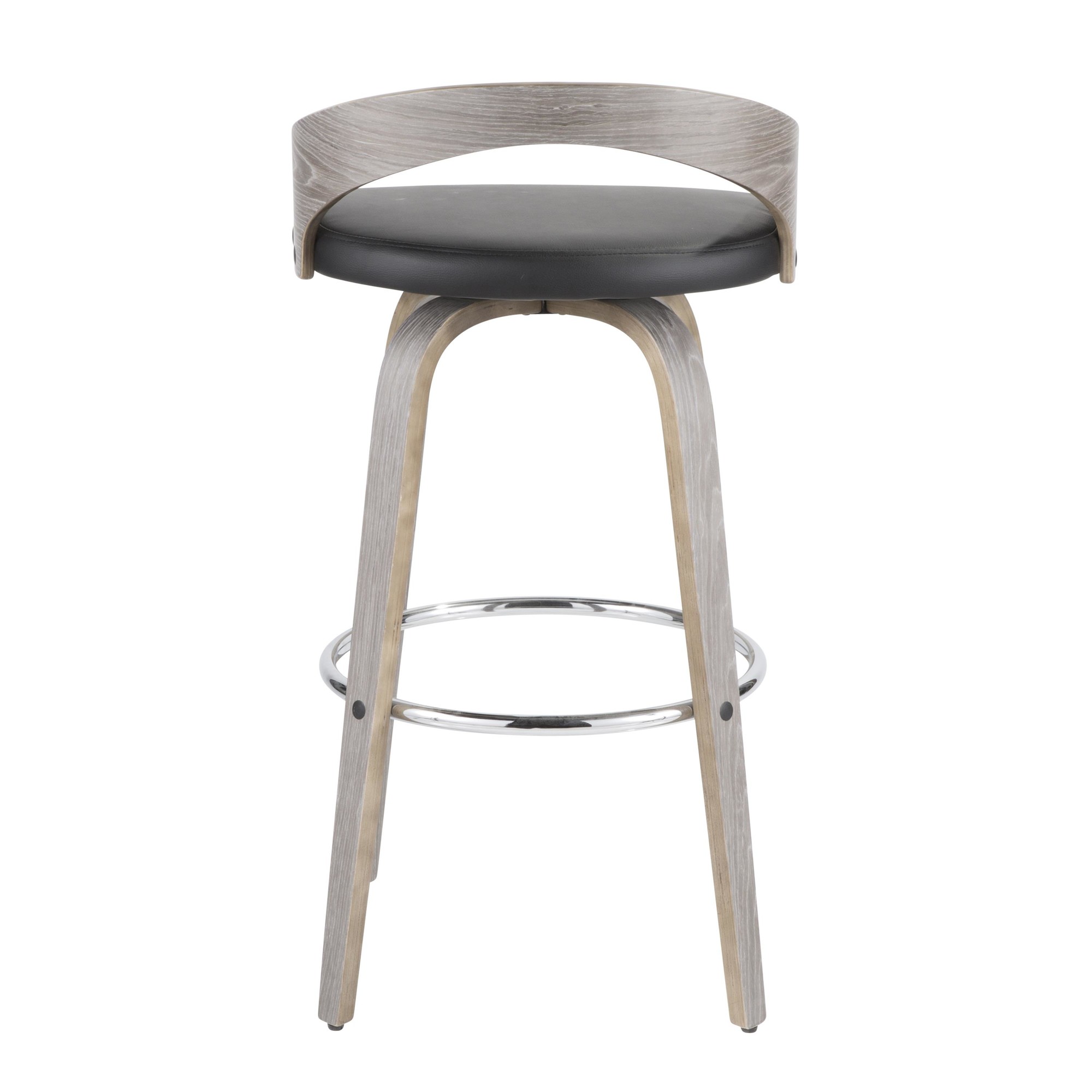 Grotto Light Grey Wood Black Faux Leather Swivel Barstools (Set of 2) 12 Grotto Light Grey Wood Black Faux Leather Swivel Barstools (Set of 2) - Image 12