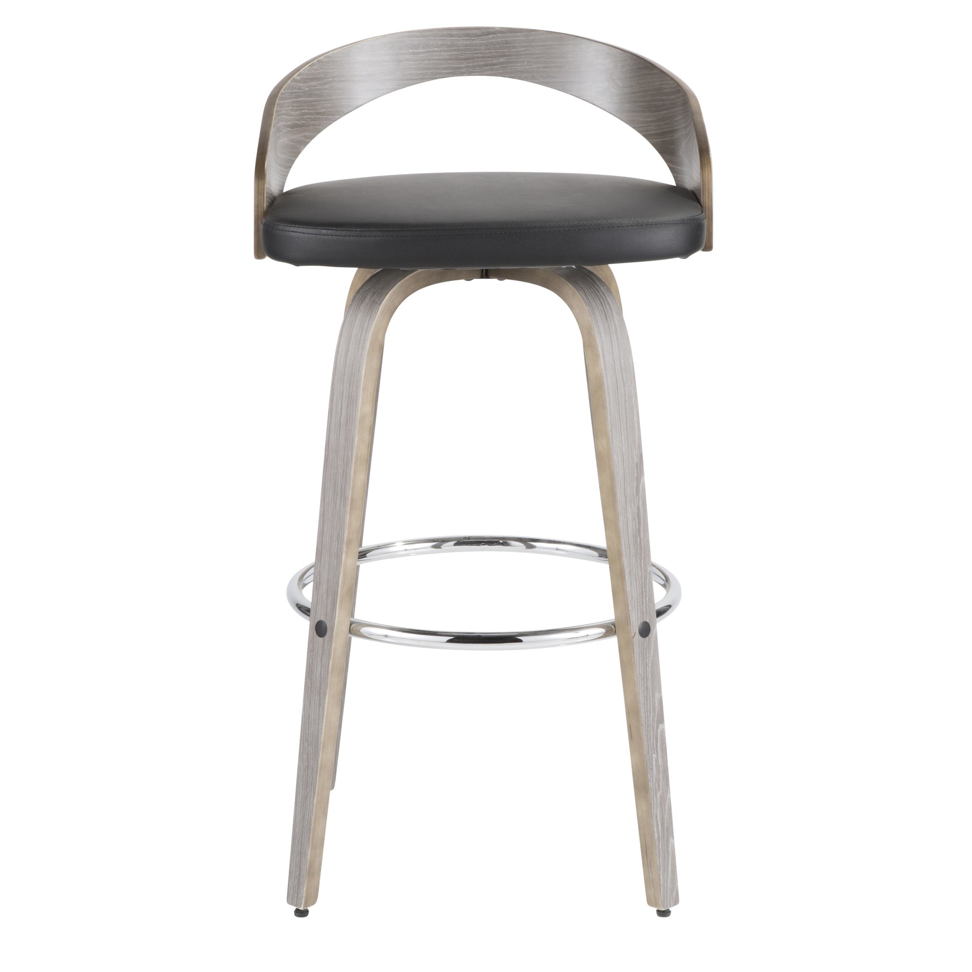 Grotto Light Grey Wood Black Faux Leather Swivel Barstools (Set of 2) 13 Grotto Light Grey Wood Black Faux Leather Swivel Barstools (Set of 2) - Image 13