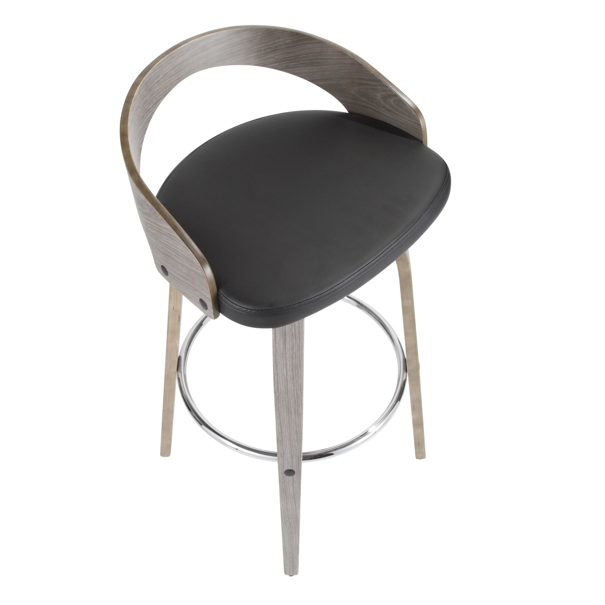 Grotto Light Grey Wood Black Faux Leather Swivel Barstools (Set of 2) 14 Grotto Light Grey Wood Black Faux Leather Swivel Barstools (Set of 2) - Image 14