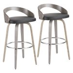 Grotto Light Grey Wood Black Faux Leather Swivel Barstools (Set of 2) 22 Grotto Light Grey Wood Black Faux Leather Swivel Barstools (Set of 2)