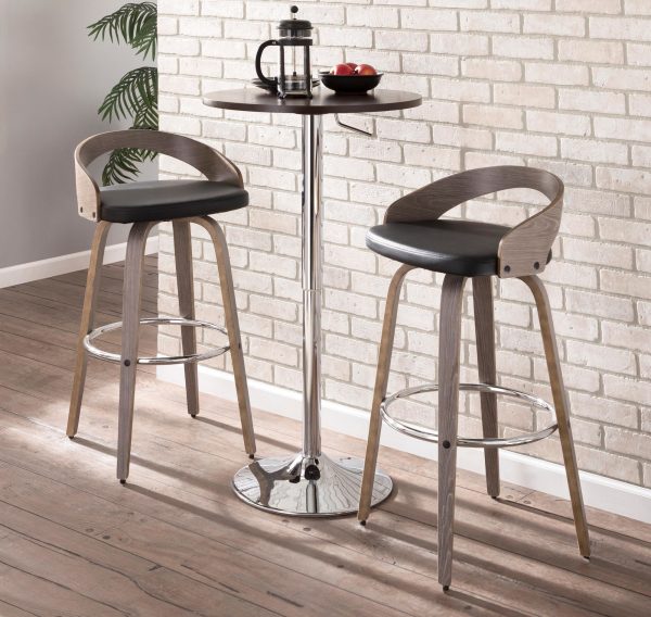 Grotto Light Grey Wood Black Faux Leather Swivel Barstools Set of 2