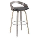 Grotto Light Grey Wood Black Faux Leather Swivel Barstools (Set of 2) 23 Grotto Light Grey Wood Black Faux Leather Swivel Barstools (Set of 2)