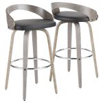 Grotto Light Grey Wood Black Faux Leather Swivel Barstools (Set of 2) 24 Grotto Light Grey Wood Black Faux Leather Swivel Barstools (Set of 2)