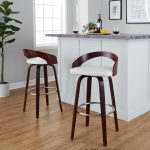 Grotto Mahogany White Swivel Mid-Century Modern Bar Stool (Set of 2) 16 Grotto Mahogany White Swivel Mid-Century Modern Bar Stool (Set of 2)