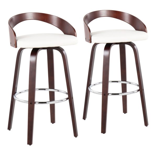 Grotto Mahogany White Swivel Mid Century Modern Bar Stool Set of 2 4