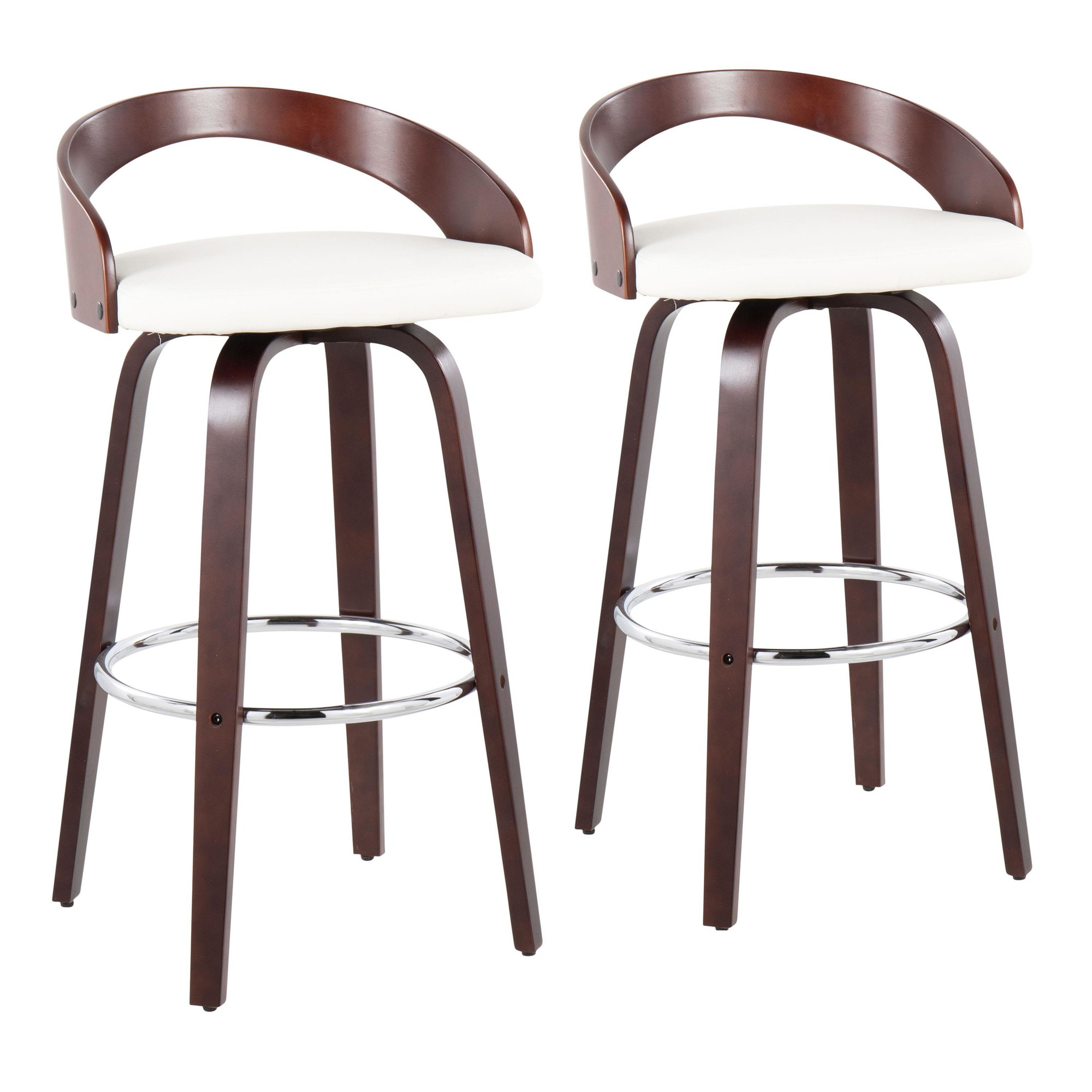Grotto Mahogany White Swivel Mid-Century Modern Bar Stool (Set of 2) 5 Grotto Mahogany White Swivel Mid-Century Modern Bar Stool (Set of 2) - Image 5