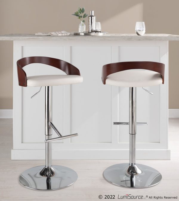 Grotto Mid Century Adjustable Swivel Barstools White Chrome Set of 2 Set of 2 1