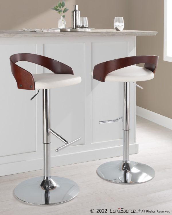Grotto Mid Century Adjustable Swivel Barstools White Chrome Set of 2 Set of 2