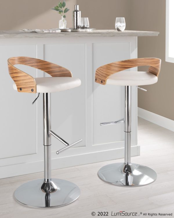 Grotto Mid Century Modern Adjustable Chrome Barstool ZebraWhite Set of 2 1