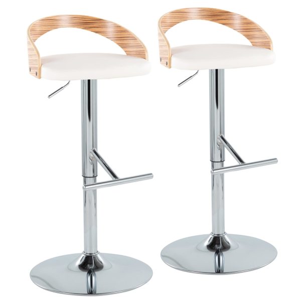 Grotto Mid Century Modern Adjustable Chrome Barstool ZebraWhite Set of 2 2