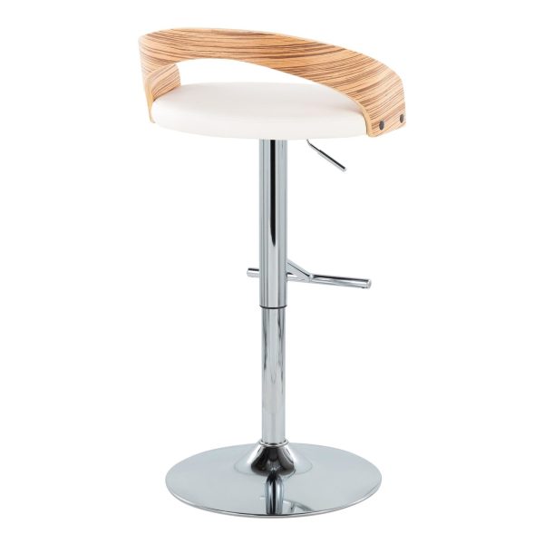 Grotto Mid Century Modern Adjustable Chrome Barstool ZebraWhite Set of 2 5