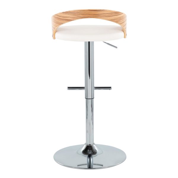 Grotto Mid Century Modern Adjustable Chrome Barstool ZebraWhite Set of 2 6