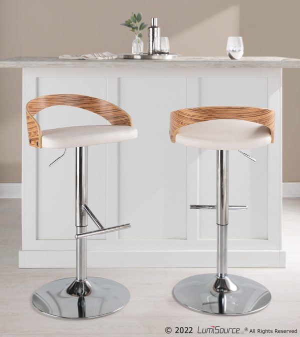 Grotto Mid Century Modern Adjustable Chrome Barstool ZebraWhite Set of 2