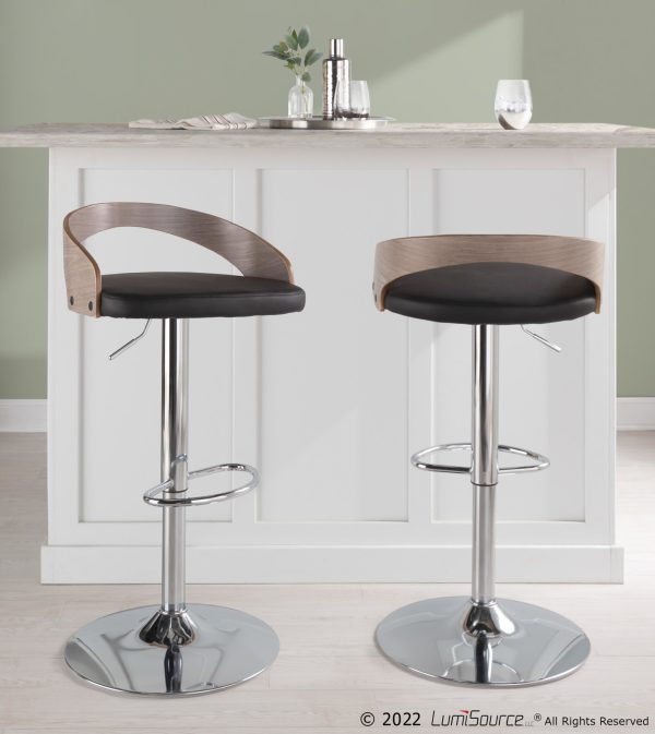 Grotto Mid Century Modern Adjustable Swivel Barstool Chrome Grey Set of 2 1