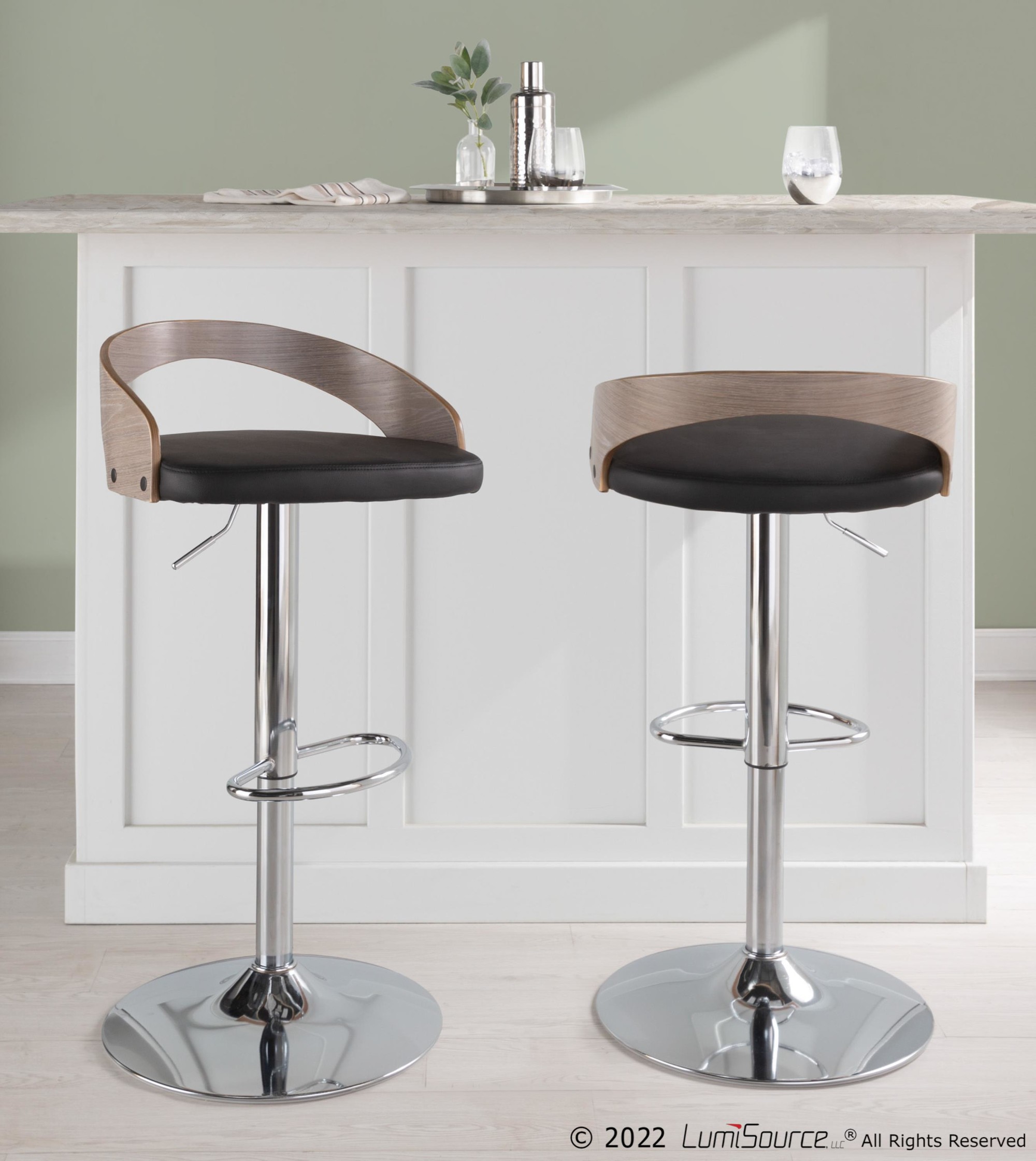 Grotto Mid-Century Modern Adjustable Swivel Barstool Chrome Grey (Set of 2) 2 Grotto Mid-Century Modern Adjustable Swivel Barstool Chrome Grey (Set of 2) - Image 2