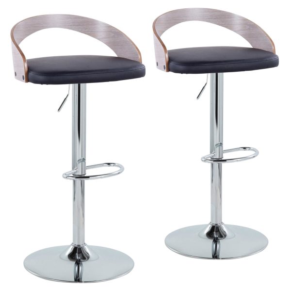 Grotto Mid Century Modern Adjustable Swivel Barstool Chrome Grey Set of 2 2