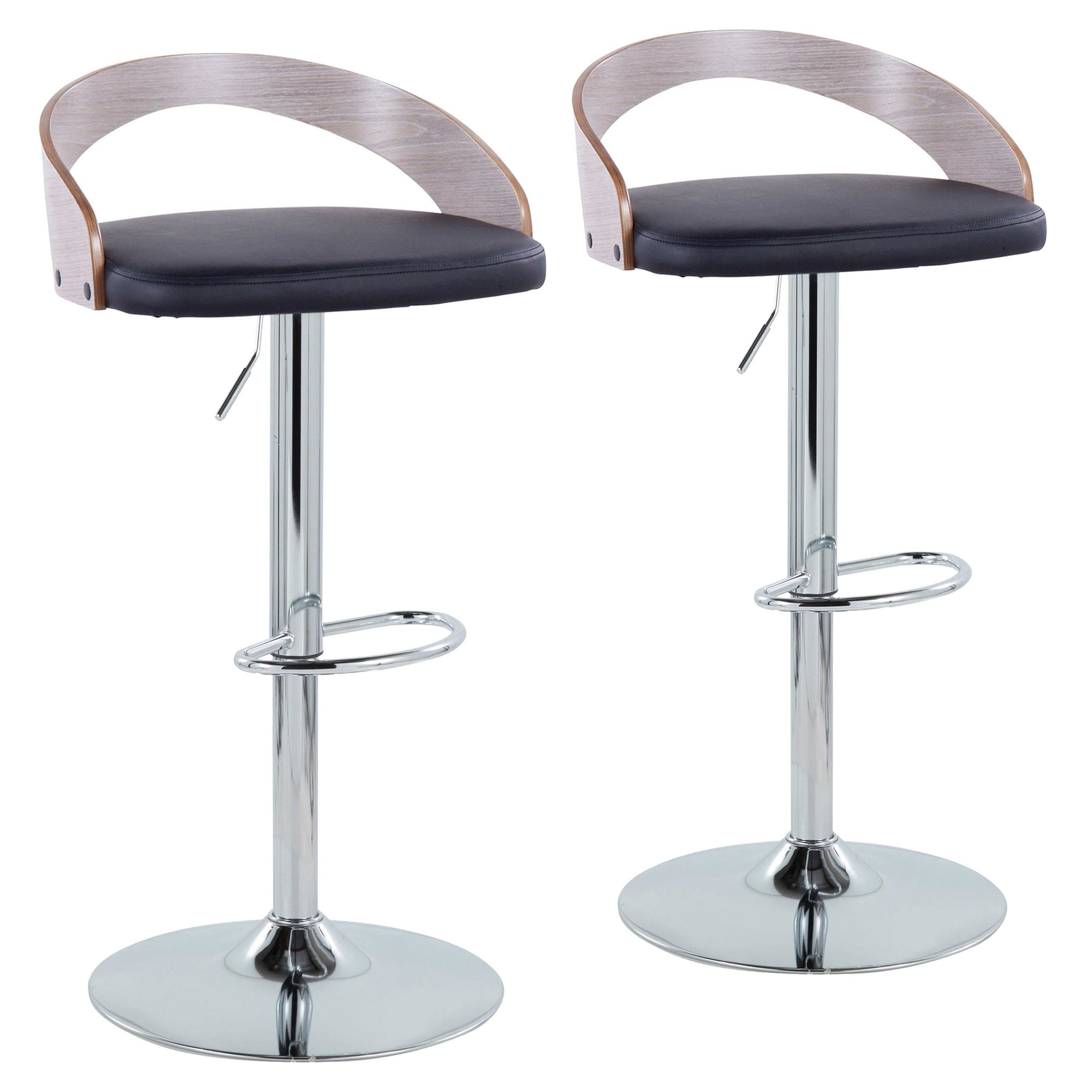 Grotto Mid-Century Modern Adjustable Swivel Barstool Chrome Grey (Set of 2) 3 Grotto Mid-Century Modern Adjustable Swivel Barstool Chrome Grey (Set of 2) - Image 3
