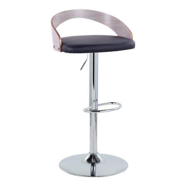 Grotto Mid Century Modern Adjustable Swivel Barstool Chrome Grey Set of 2 3