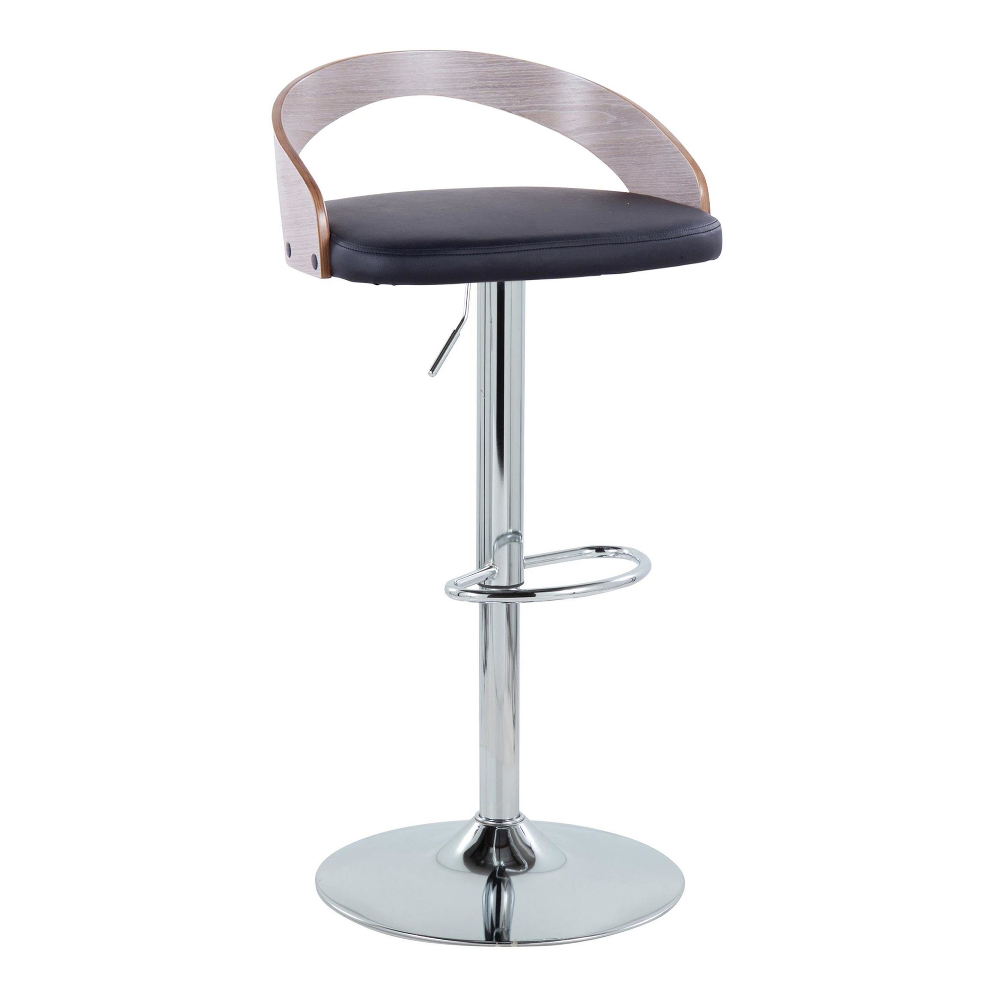 Grotto Mid-Century Modern Adjustable Swivel Barstool Chrome Grey (Set of 2) 4 Grotto Mid-Century Modern Adjustable Swivel Barstool Chrome Grey (Set of 2) - Image 4