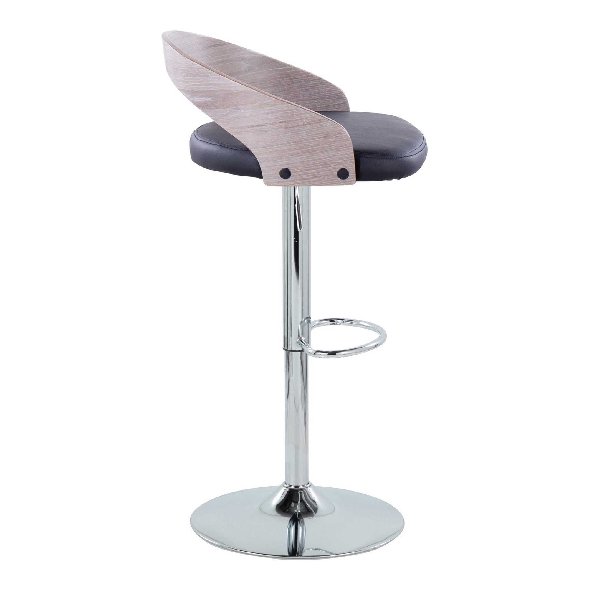 Grotto Mid-Century Modern Adjustable Swivel Barstool Chrome Grey (Set of 2) 5 Grotto Mid-Century Modern Adjustable Swivel Barstool Chrome Grey (Set of 2) - Image 5