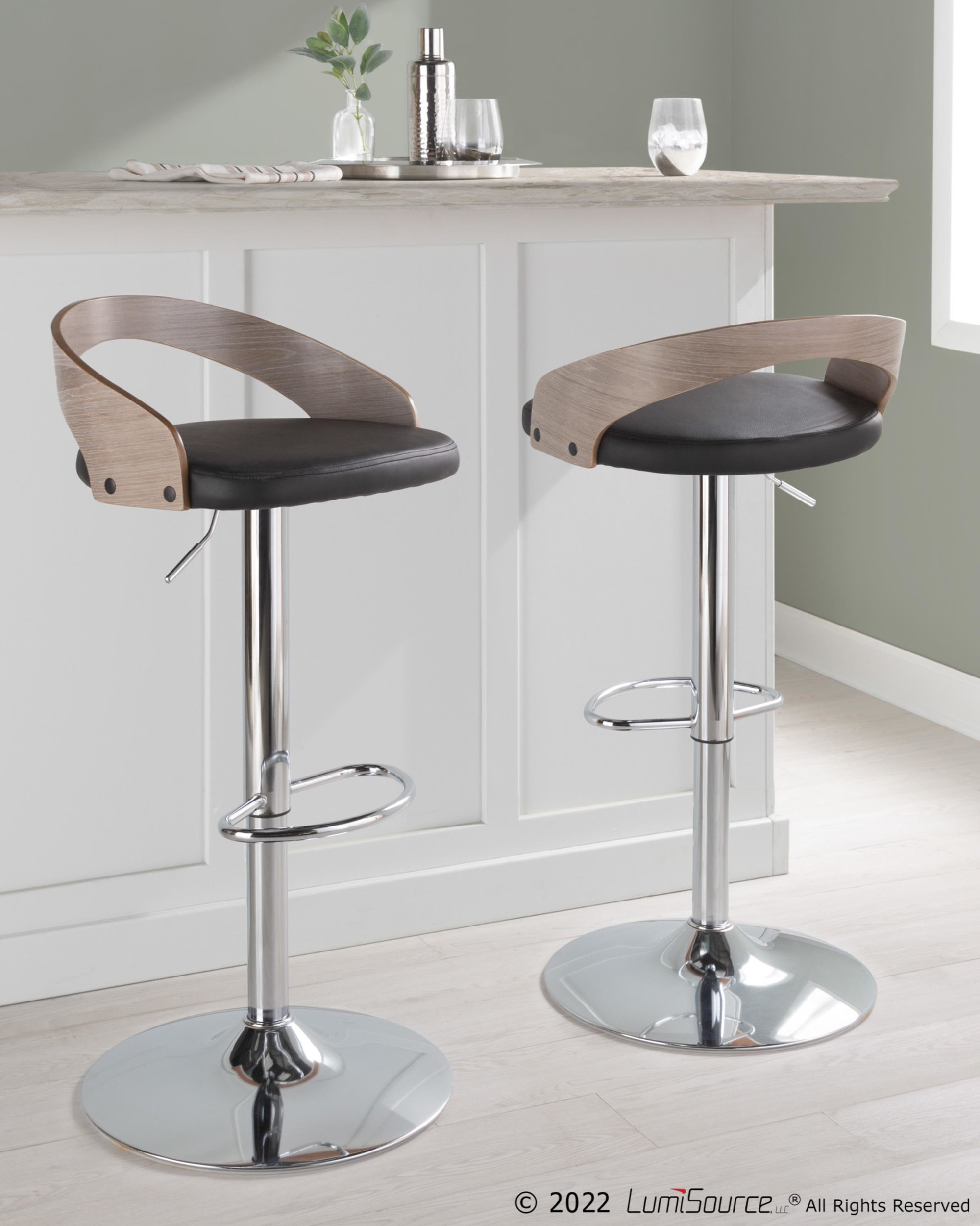 Grotto Mid-Century Modern Adjustable Swivel Barstool Chrome Grey (Set of 2) 1 Grotto Mid-Century Modern Adjustable Swivel Barstool Chrome Grey (Set of 2)