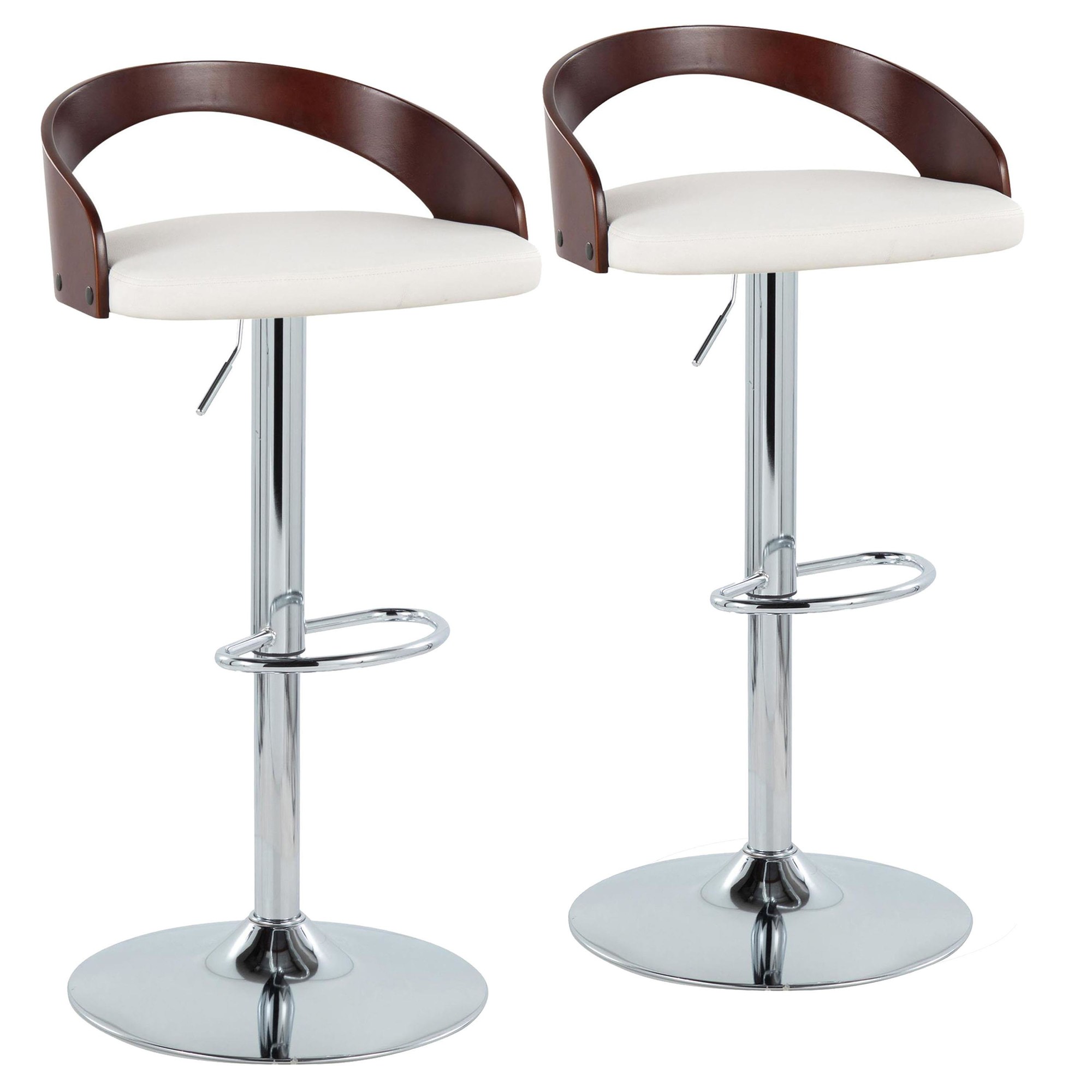 Grotto Mid-Century Modern Adjustable Swivel Barstool Chrome White (Set of 2) 3 Grotto Mid-Century Modern Adjustable Swivel Barstool Chrome White (Set of 2) - Image 3
