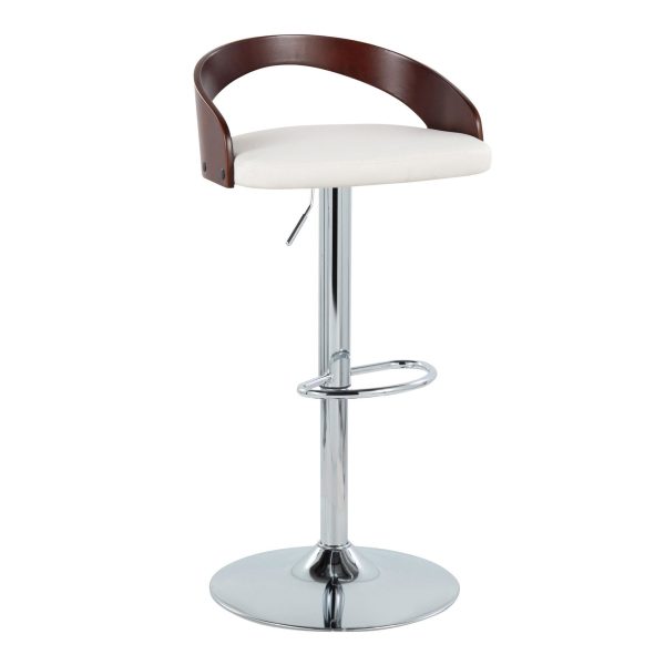 Grotto Mid Century Modern Adjustable Swivel Barstool Chrome White Set of 2 3