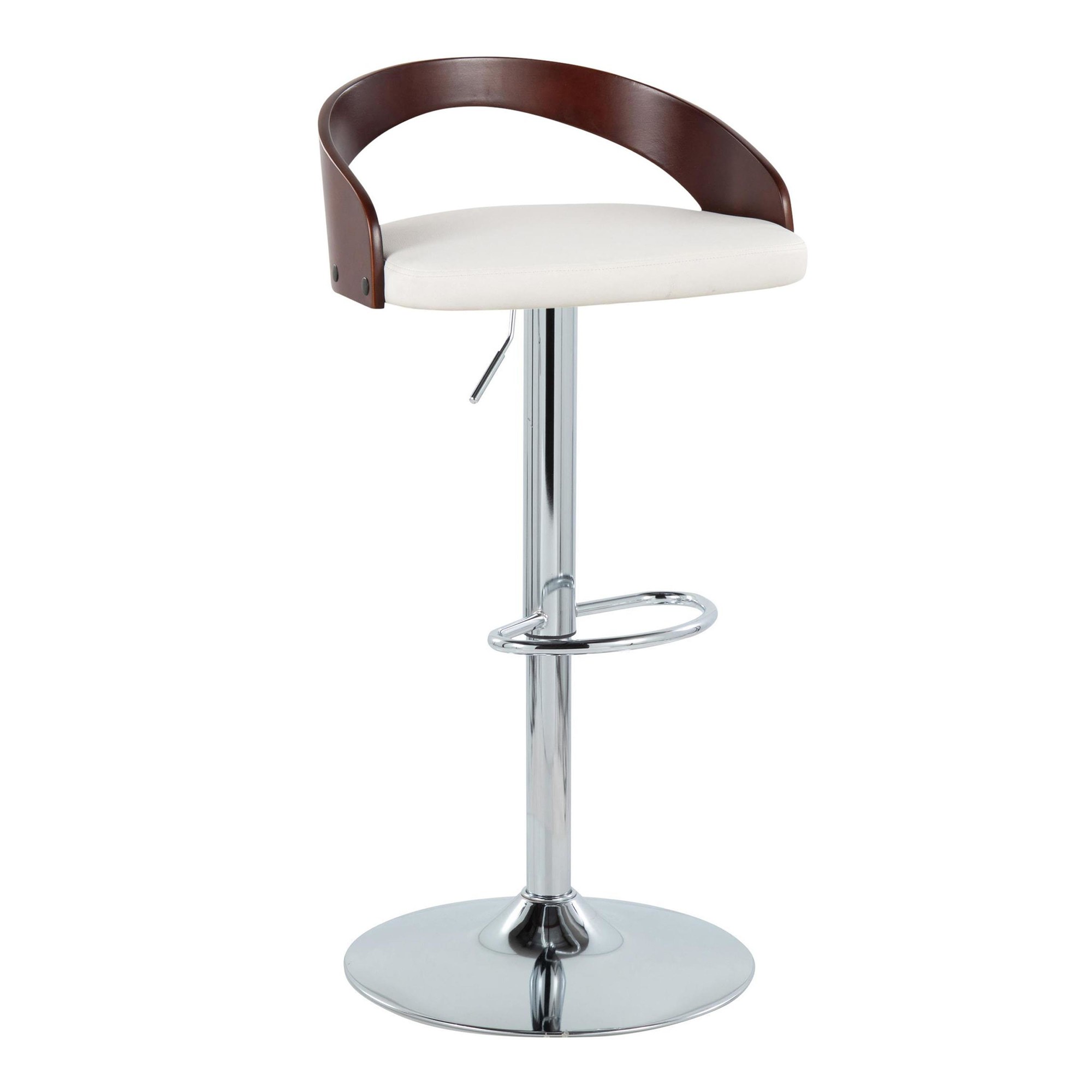 Grotto Mid-Century Modern Adjustable Swivel Barstool Chrome White (Set of 2) 4 Grotto Mid-Century Modern Adjustable Swivel Barstool Chrome White (Set of 2) - Image 4