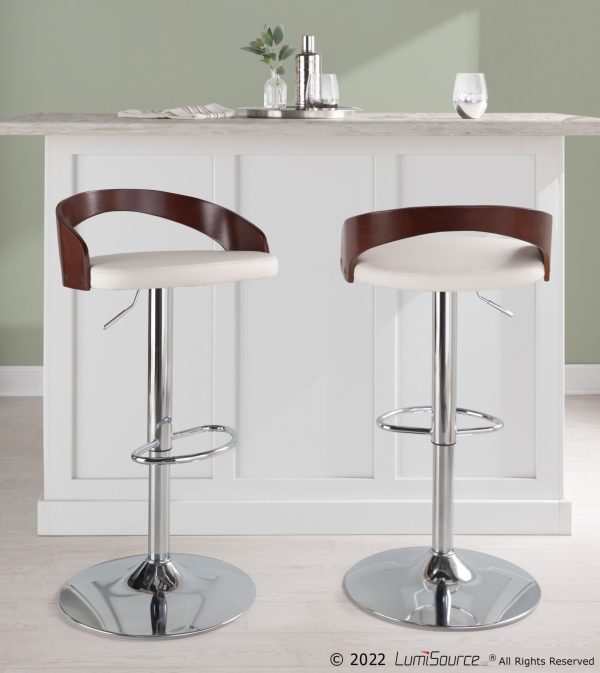Grotto Mid Century Modern Adjustable Swivel Barstool Chrome White Set of 2