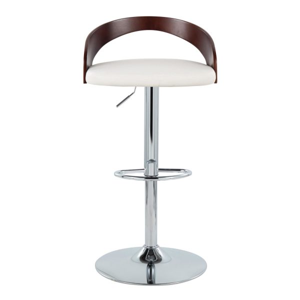 Grotto Mid Century Modern Adjustable Swivel Barstool Chrome White Set of 2 7