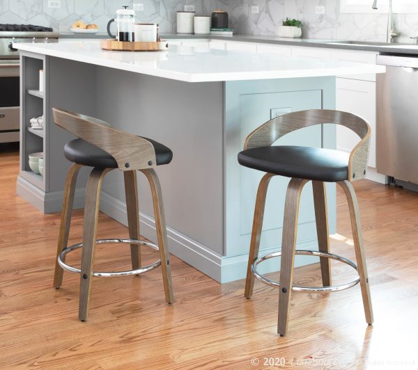 Grotto Mid Century Modern Light Grey Swivel Counter Stools Set of 2 2