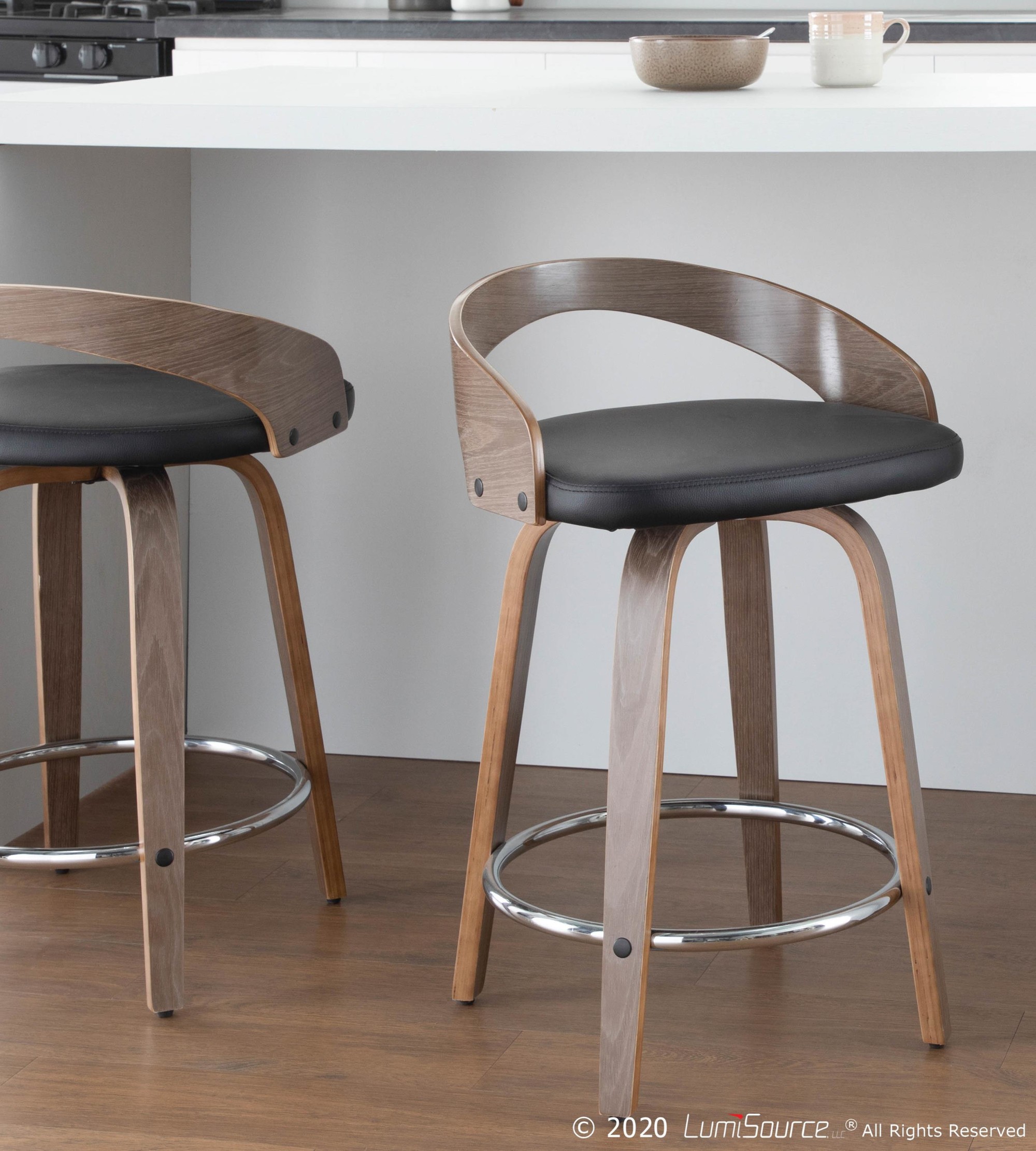 Grotto Mid-Century Modern Light Grey Swivel Counter Stools (Set of 2) 4 Grotto Mid-Century Modern Light Grey Swivel Counter Stools (Set of 2) - Image 4