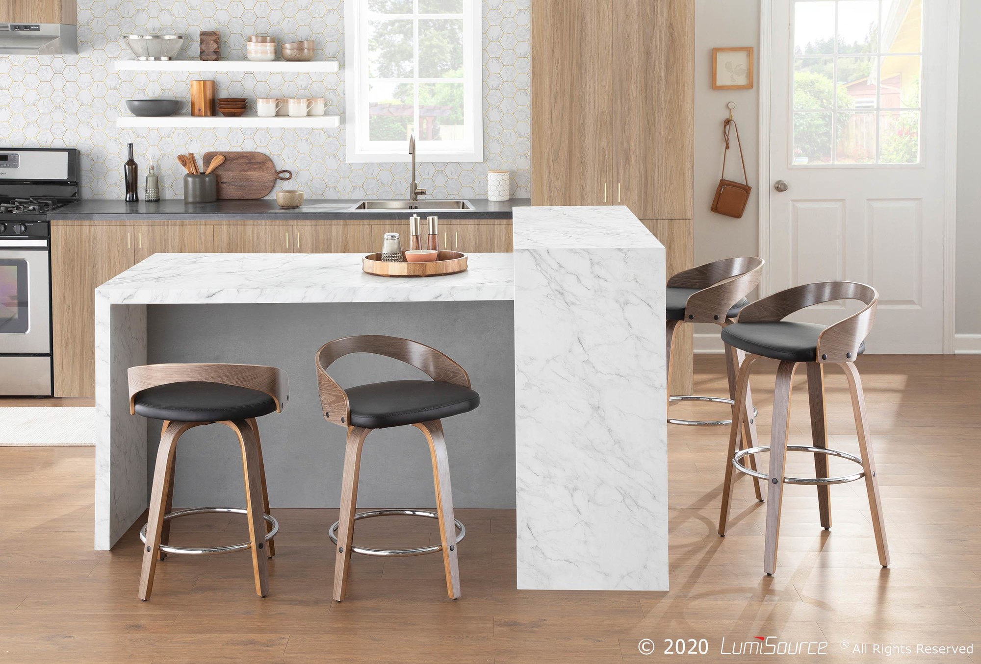 Grotto Mid-Century Modern Light Grey Swivel Counter Stools (Set of 2) 7 Grotto Mid-Century Modern Light Grey Swivel Counter Stools (Set of 2) - Image 7
