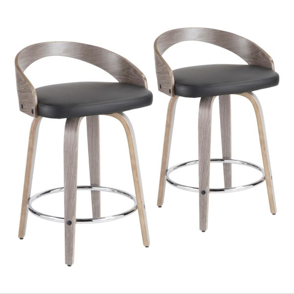 Grotto Mid Century Modern Light Grey Swivel Counter Stools Set of 2 8