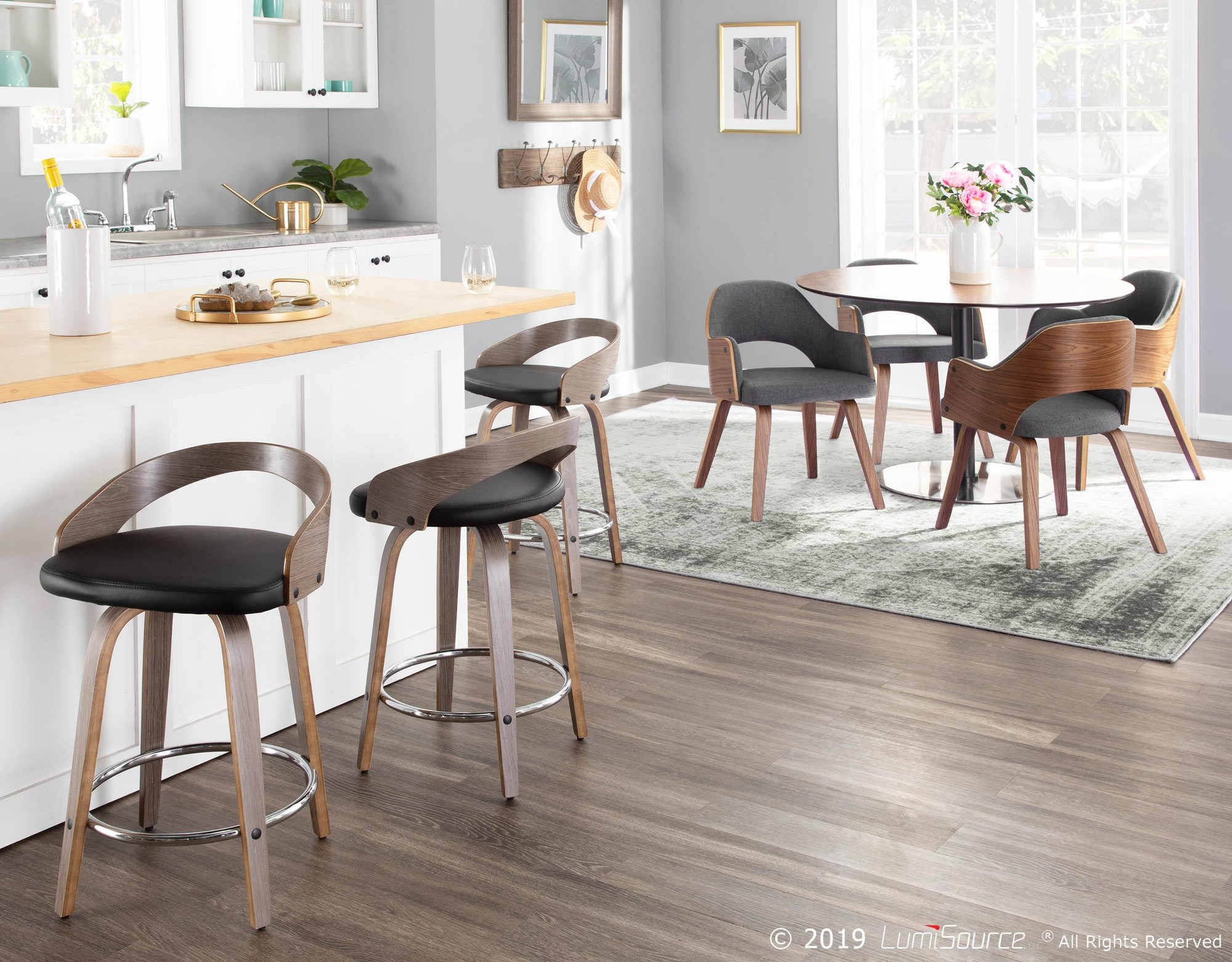 Grotto Mid-Century Modern Light Grey Swivel Counter Stools (Set of 2) 1 Grotto Mid-Century Modern Light Grey Swivel Counter Stools (Set of 2)
