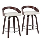 Grotto Mid-Century Modern Swivel Counter Stool Mahogany White (Set of 2) 11 Grotto Mid-Century Modern Swivel Counter Stool Mahogany White (Set of 2)